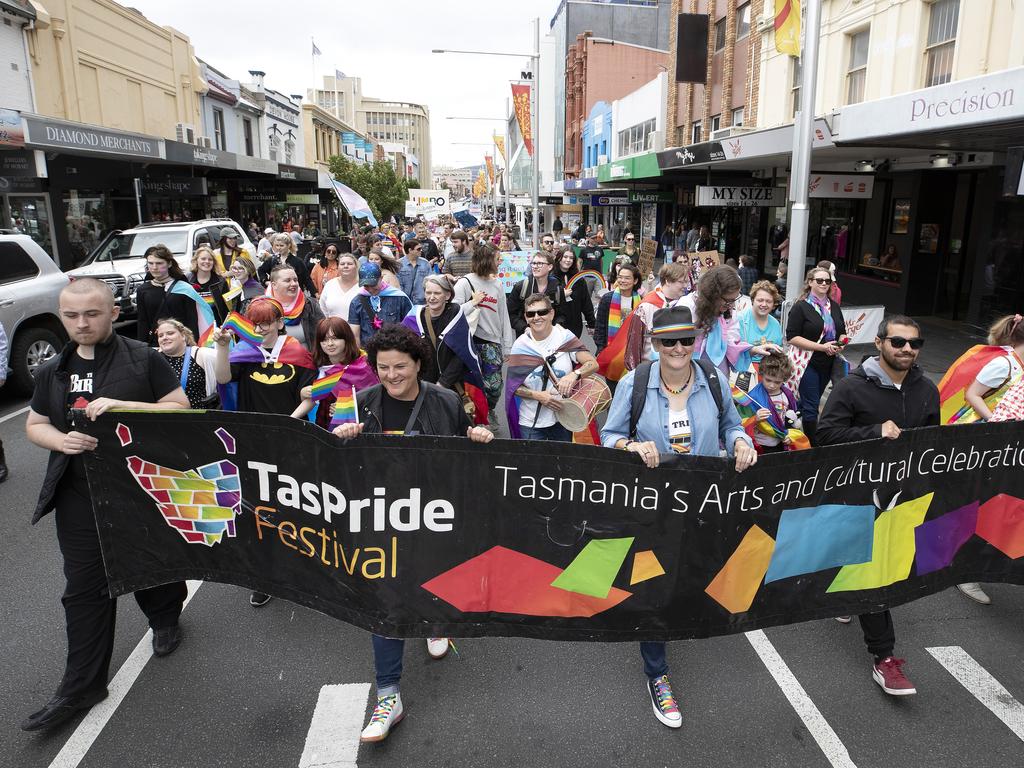 Pride March through Hobart. Picture Chris Kidd