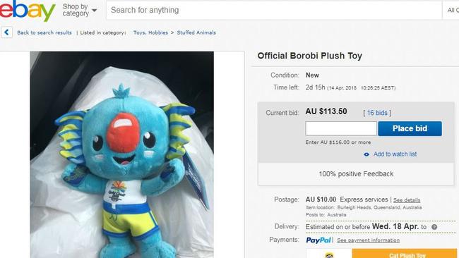 Borobi merchandise for sale on eBay at $113.50.