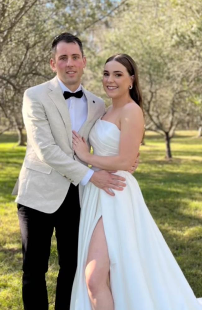 The group were returning from the wedding of Mitchell Gaffney and Madeleine Edsell (pictured). Picture: Supplied