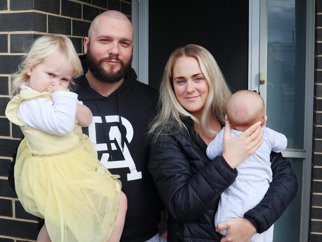 Police were called to Venture Ave at Taperoo on Saturday night after reports of gunshots. Neighbours Dylan and Marissa Todd said their three-year-old daughter Mia and three-month-old son Harvey were sleeping just metres from where the shooting occurred. Picture: Riley Walter