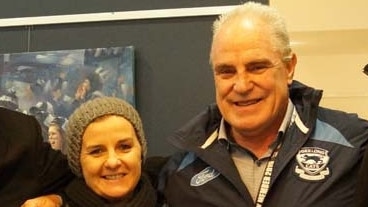 Centre (L-R) Mandy McDonald and Ray Card together at a Geelong Cats past players function.