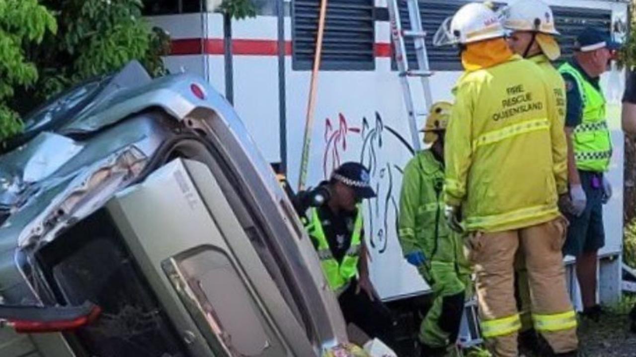 A man was flown to hospital in a critical after a crash between a car and a horse truck near the Sunshine Coast.