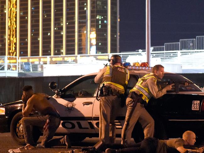 Las Vegas police stand guard along the streets. Picture: David Becker/Getty Images/AFP /