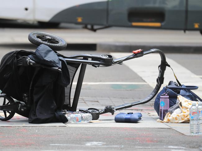 A child was reportedly thrown out of the pram and lay motionless on the ground. Picture: Alex Coppel