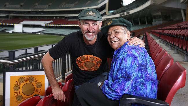 Jason Gillespie with and fellow indigenous international cricketer Aunty Faith Thomas. Picture Sarah Reed