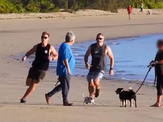 Peter Foster is crash-tackled and arrested on a Port Douglas beach in Queensland on August 24. Picture: 60 Minutes