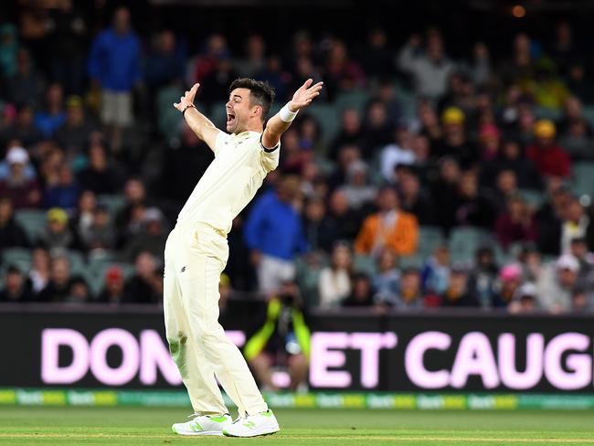 England bowler James Anderson knows how to get results at the Adelaide Oval with the pink ball. Picture: AAP Image/Dave Hunt