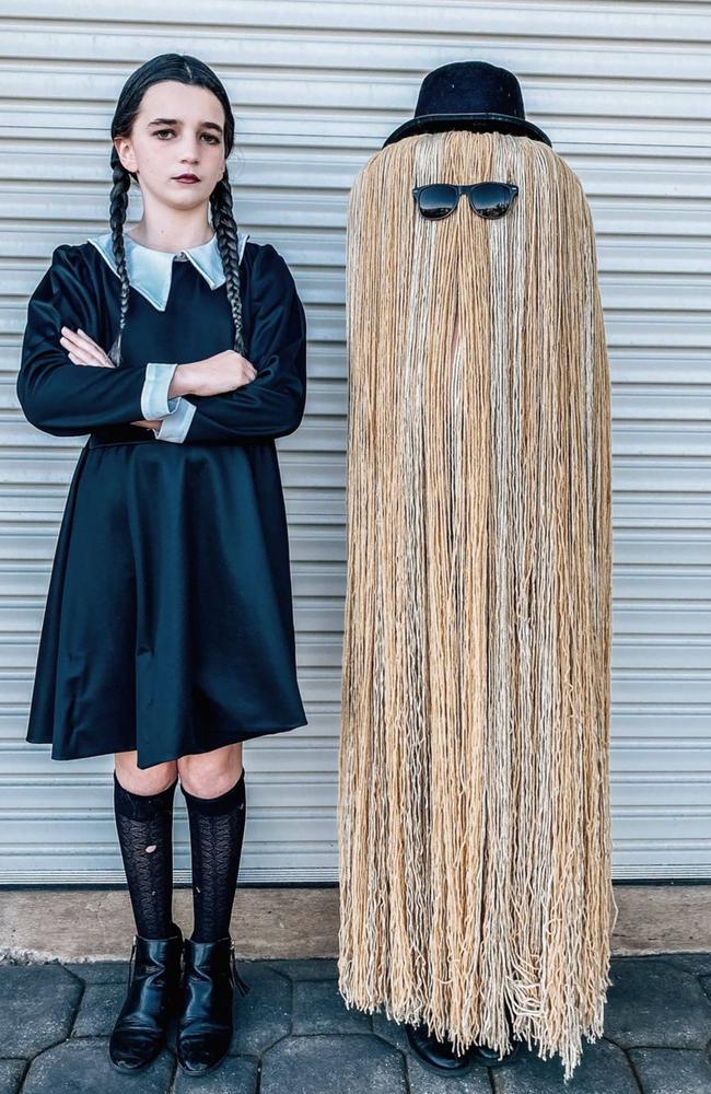 Sisters Riley, 10, and Morgan, 8, from Ocean Grove came runner-up in the best costume vote, dressed as Wednesday and Cousin Itt. Picture: Supplied