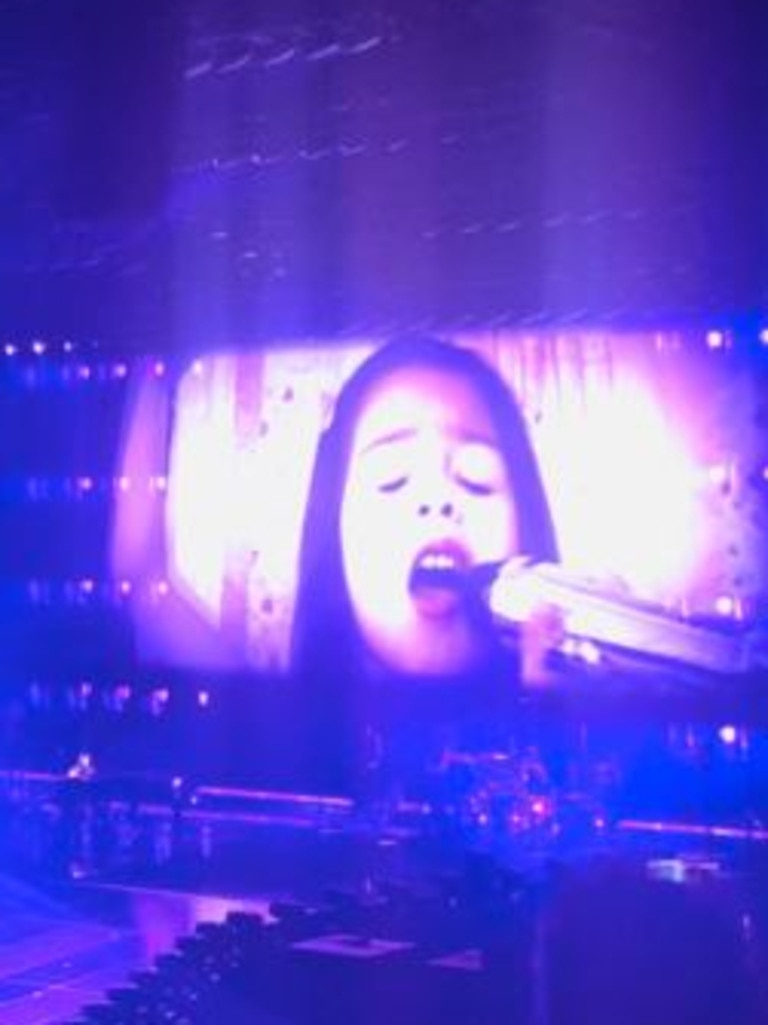 Home movies played for fans during her Teenage Dream set. Picture: Christine Estera