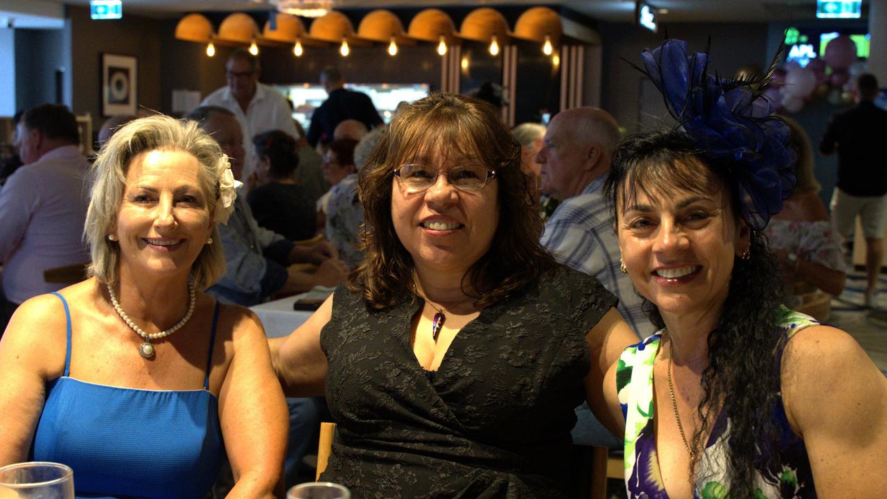 Victoria Guzzubbo, Kass Klee, Christine Marshal at the Gympie RSL during the Melbourne Cup Races on November 7, 2023.