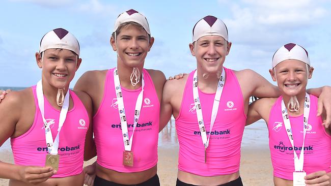 Northcliffe surf lifesavers Ryley Harland, Lucas Miller, Euan Lynch and Braden Bamford back in 2019