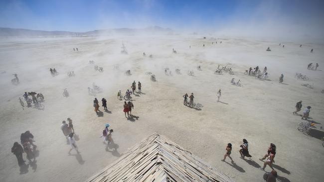 From what originally started as group of friends light up an improvised wooden figure in front of a crowd on a beach in 1986 is now a festival of 65000+ festival goers. The ultimate goal of burning man “is to encourage the culture of creativity” says Marian Goodell. It follows 10 key principles including sustainability measures of communal effort, civic responsibility and leaving no impact. Picture: AP