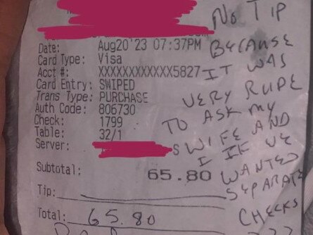 'Laughable' note left of receipt. Picture: Reddit