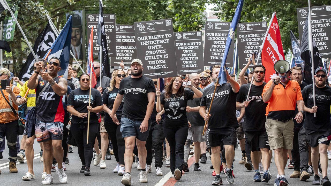 The workers marched from Belmore Park to Parliament House in Sydney. Picture: NewsWire / Monique Harmer