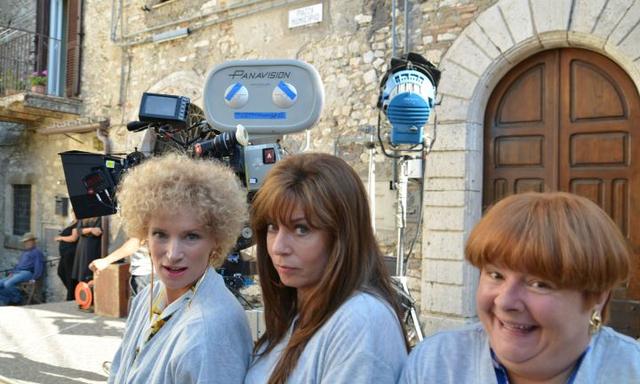 Actors (L-R) Jane Turner, Gina Riley and Magda Szubanski on location in Italy for the film 'Kath & Kim: The Filum'.