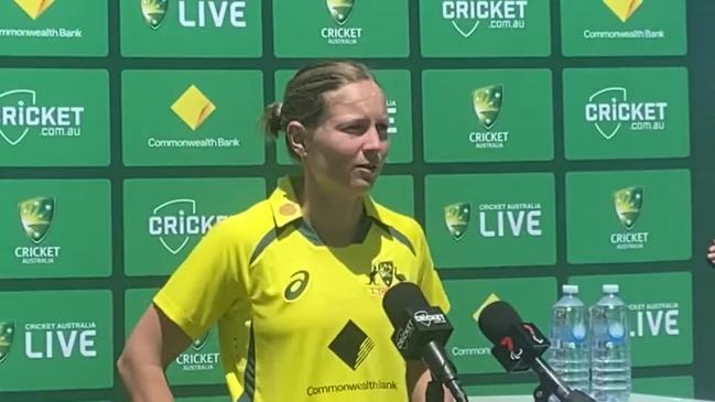 Australian women's cricket captain Meg Lanning speaks to media ahead of the three-match series in Mackay.