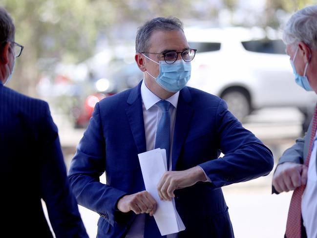 Premier Steven Marshall arrives at one of the daily state COVID-19 updates last month. Picture: Kelly Barnes/Getty