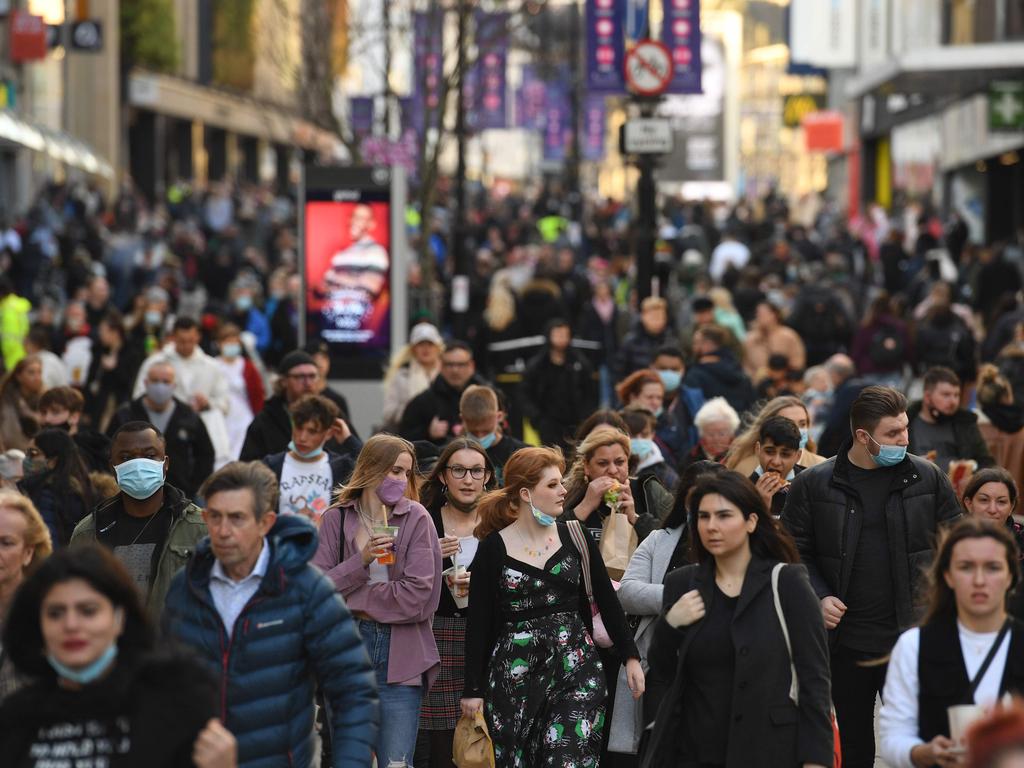 Shoppers and pedestrians fill Northumberland Street in Newcastle-upon-Tyne, in northeast England. Picture: Oli Scarff/AFP