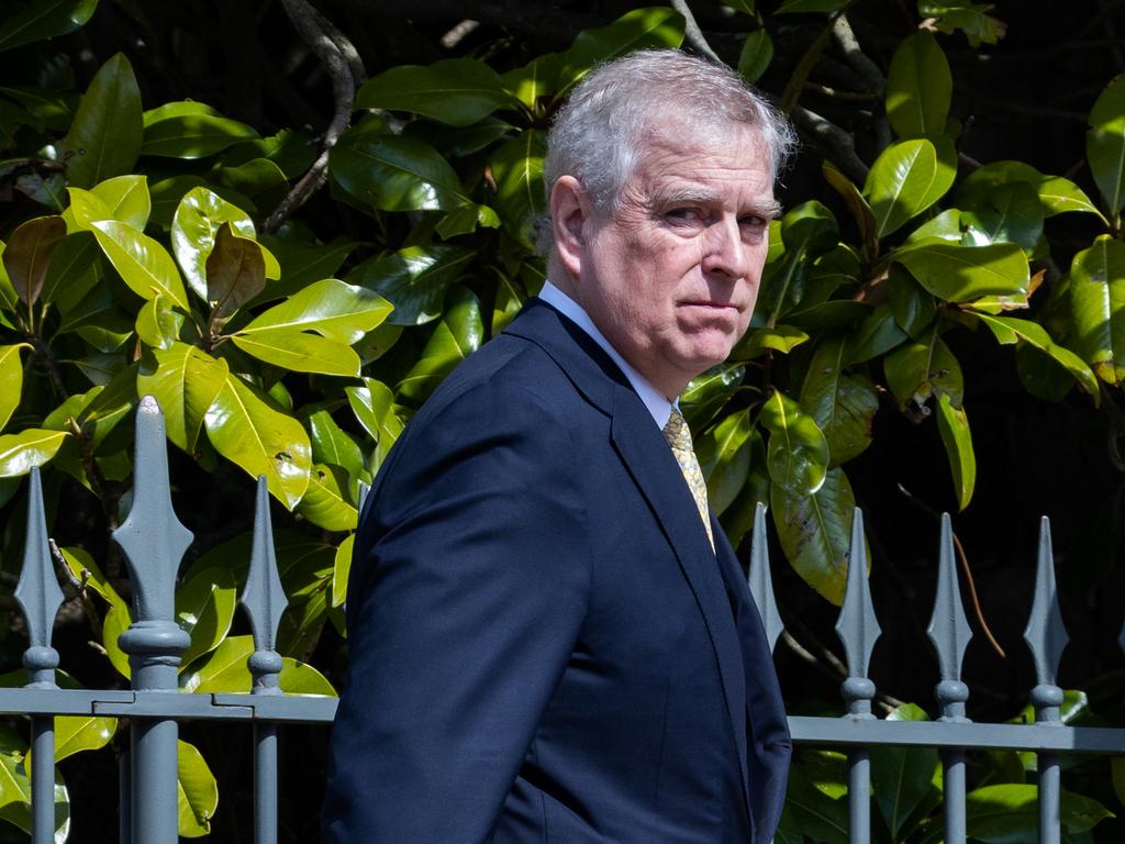 Prince Andrew departs the Easter Sunday church service at St George’s Chapel in Windsor last April. Picture: Getty Images