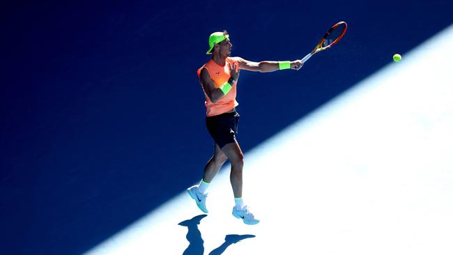 Rafael Nadal practise ahead of the Australian Open at Melbourne Park. Picture: Getty Images.