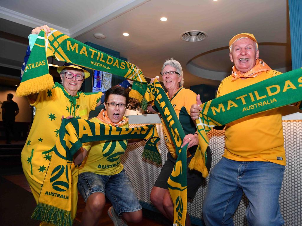 Joy Fiedler, Deb Brockwell, Robyn Schultz and Mervyn Fiedler ahead of the FIFA Women’s World Cup at Brisbane Stadium. Picture: Patrick Woods