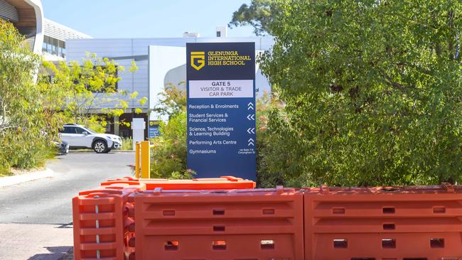 Extra security was set up around Glenunga International High School, including bollards. Picture: RoyVPhotography