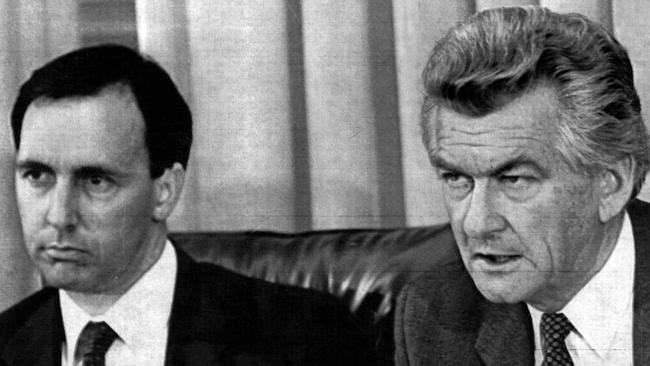 Prime Minister-elect Bob Hawke (right) and Treasurer Paul Keating during a 1983 press conference.