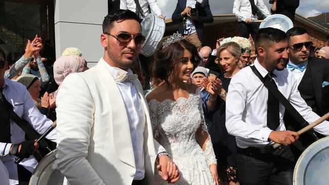 Deputy Auburn Mayor Salim Mehajer holds his lavish wedding in Lidcombe which involved four helicopters, 30 super cars, 50 motorbikes, a jet flyover and over 100m of red carpet. Picture: Toby Zerna