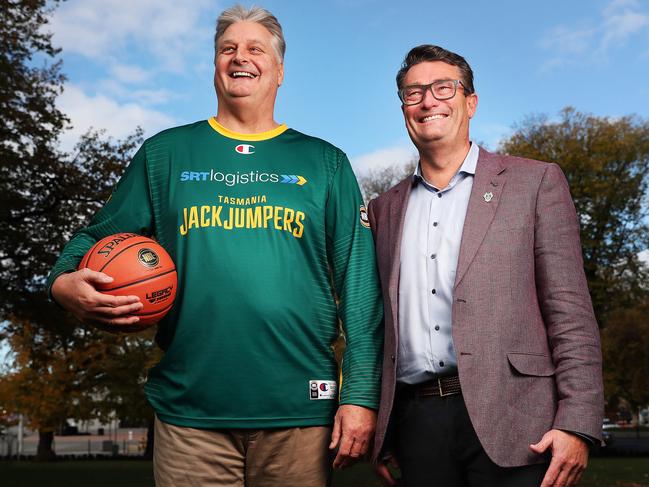 Scott Roth with Tasmania JackJumpers CEO Simon Brookhouse. Picture: Nikki Davis-Jones