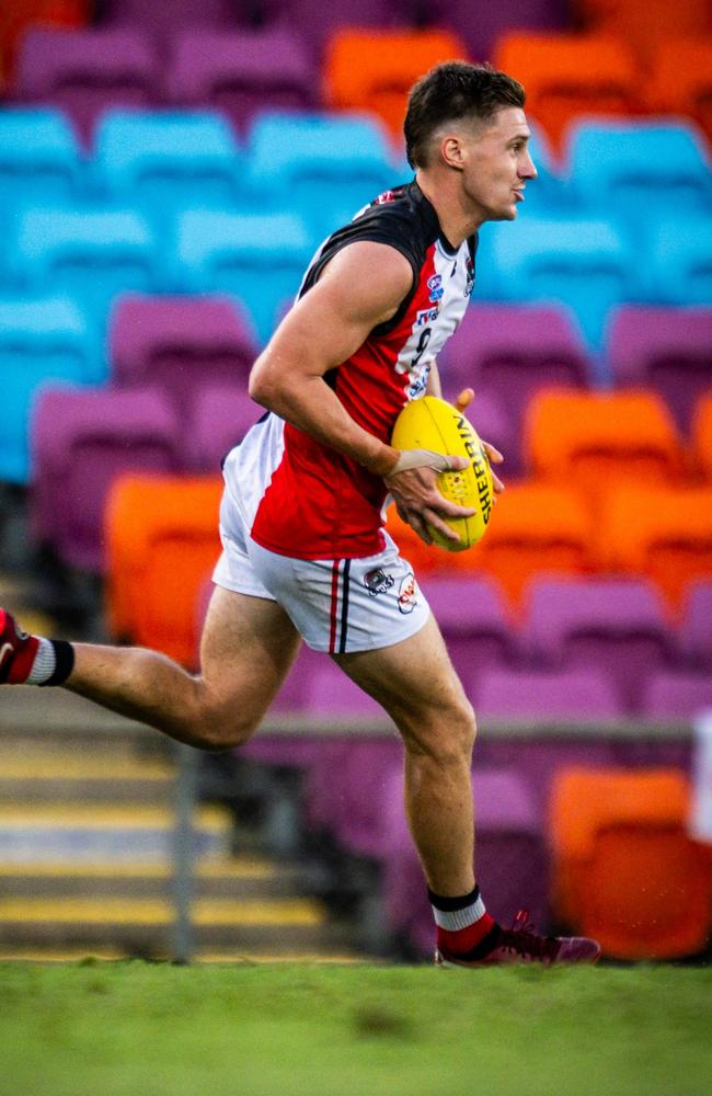 Jordan Johnston playing for Southern Districts in the 2024-25 NTFL season. Picture: Patch Clapp / AFLNT Media