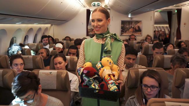 Etihad’s Flying Nanny distributes eco-plush toys for the airline’s World Earth Day plastic-free flight