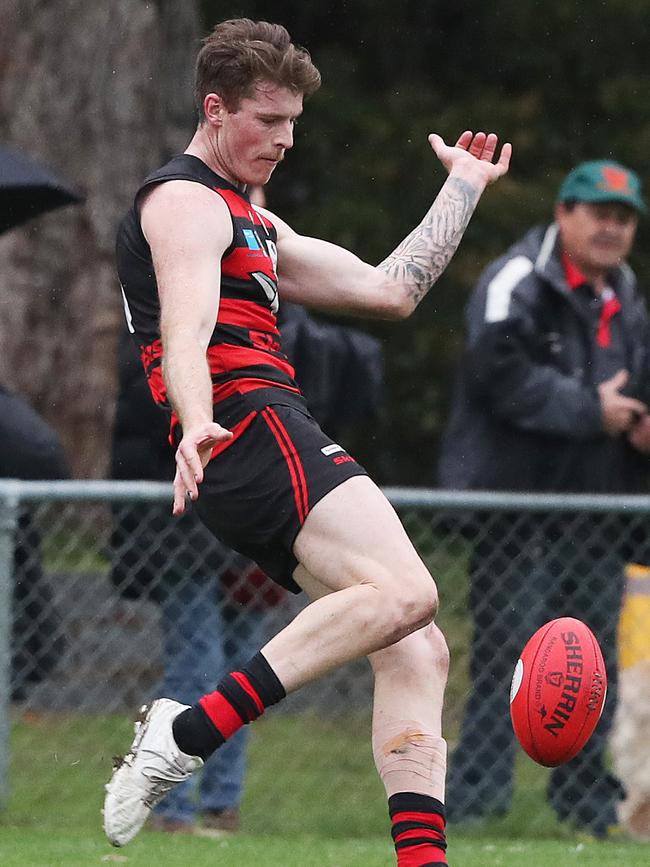 Sam Siggins picked up his first Alastair Lynch Medal votes with a best on ground showing for Lauderdale against the Tigers. Picture: Nikki Davis-Jones