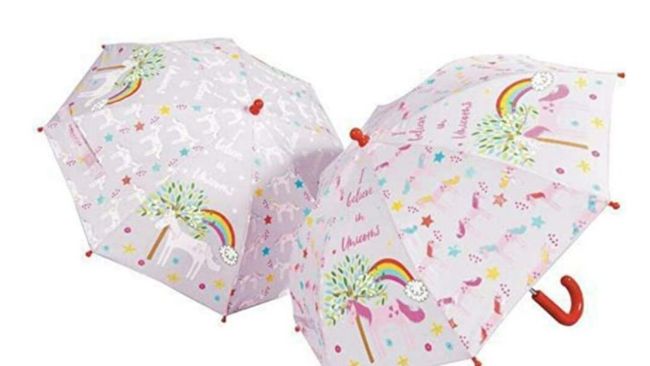 Umbrella for Kids Cute Print Color Changing Umbrella Anti-UV Windproof Waterproof Umbrella for Outdoor Use（Strawberry Beige） 