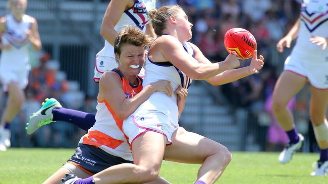 GWS and Fremantle played out the AFLW’s first ever draw on Saturday. Picture: Tim Hunter.