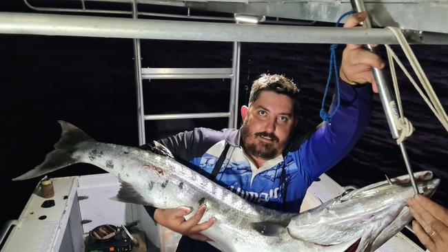 Ryan McDermott with the 40kg barracuda he caught at Gould Reef. Picture: Supplied.