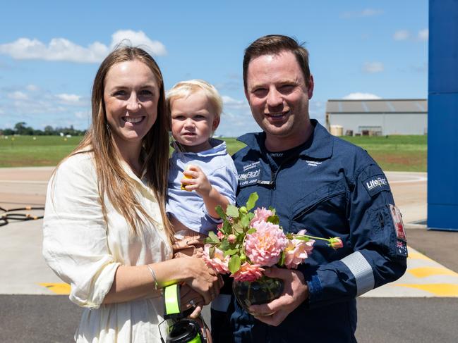 This Christmas Jacqui Rich, with son Lucas and LifeFlight Dr Chris Jarvis, is calling on Queenslanders to donate blood to LifeBlood and money to LifeFlight.