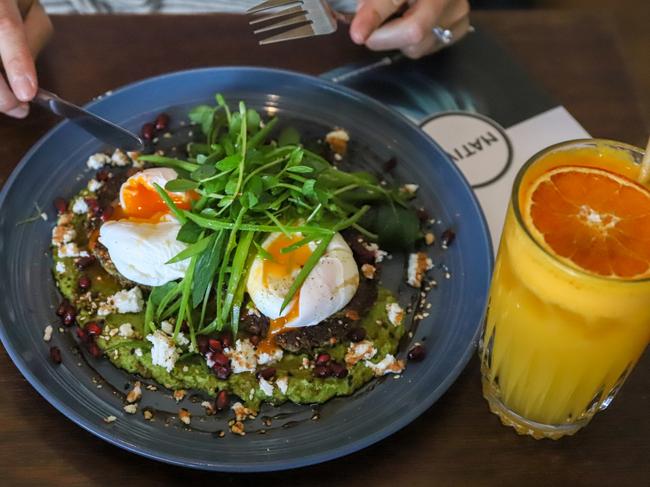 Cauliflower fritters and fresh juice. Picture: Jenifer Jagielski