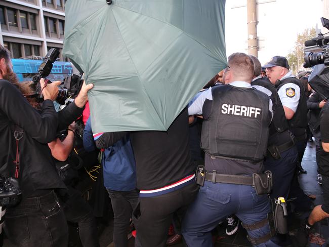 A violent altercation took place between supporters and journalists. Picture: NCA NewsWire / Peter Lorimer.