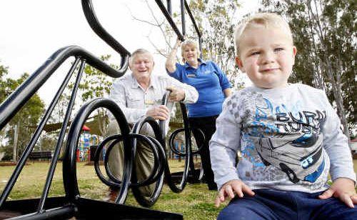 Joshua Hollier (front), his grandad Geoff Beattie and Leukaemia Foundation branch president Gayle Daetz are looking forward to the foundation’s baby and toddler show next month. . Picture: Sarah Harvey