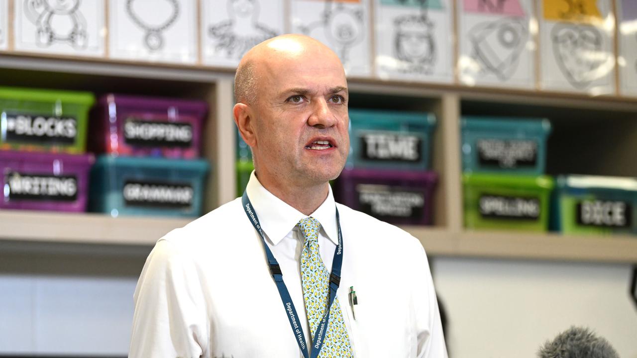 BRISBANE, AUSTRALIA - NewsWire Photos - FEBRUARY 1, 2022. Queensland Chief Health Officer Dr John Gerrard speaks at a press conference at the newly opened Everleigh State School in Greenbank. Picture: NCA NewsWire / Dan Peled