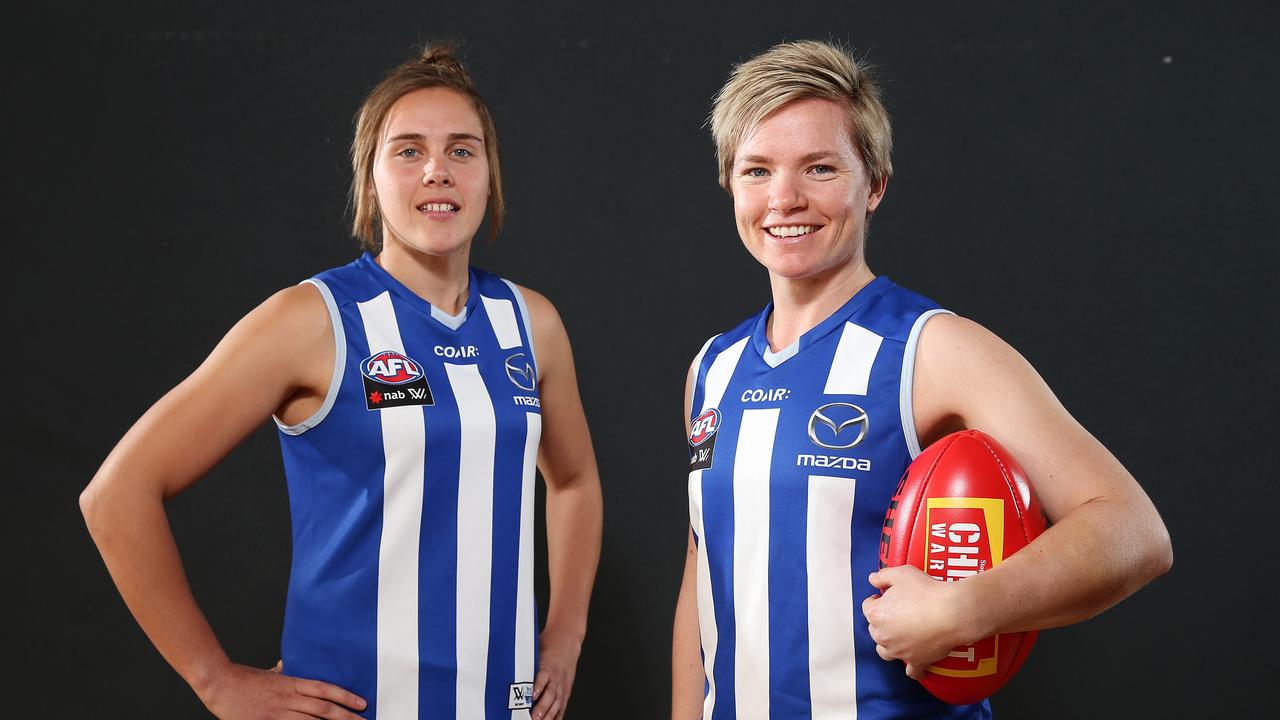 North Melbourne's AFLW recruits Jess Duffin and Jasmine Garner could have been put in the tougher AFLW conference. Picture: Michael Klein