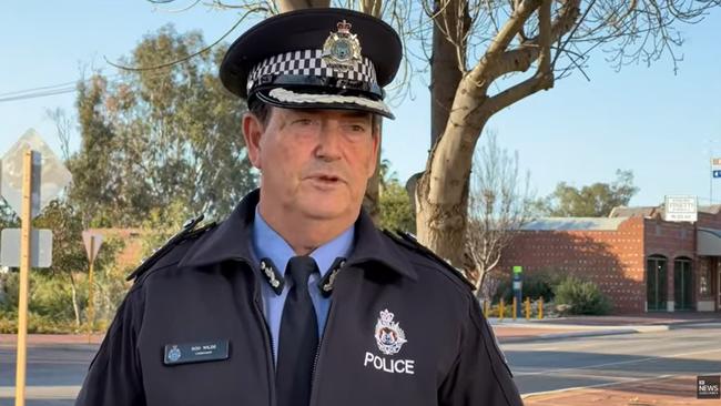 Police Commander of Regional WA Rod Wilde addressed the media on Thursday afternoon, announcing Bowles had suffered a self-inflicted gunshot wound. Picture: ABC