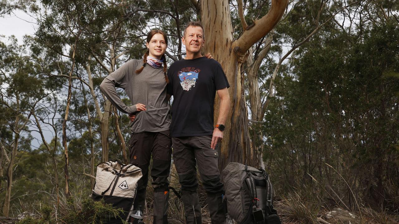 Nelly Brett 17 with her dad Gavin Brett who recently finished climbing all 158 Abel mountains around Tasmania – the first father and daughter to do so and Nelly has become the youngest to do this feat too. Picture: Nikki Davis-Jones