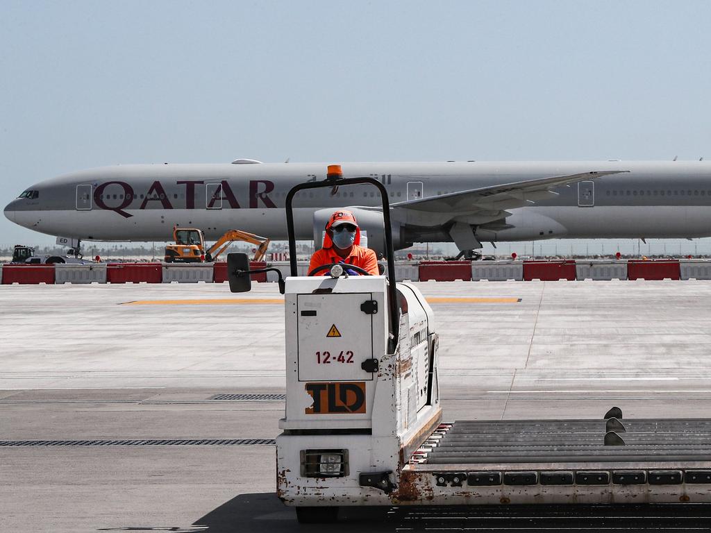 A Qatar Airways Boeing 777 aircraft at Hamad International Airport in April. Picture: Karim Jaafar/AFP