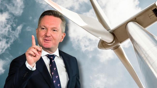 Art of MP Chris Bowen with a wind turbine. Photo: Supplied