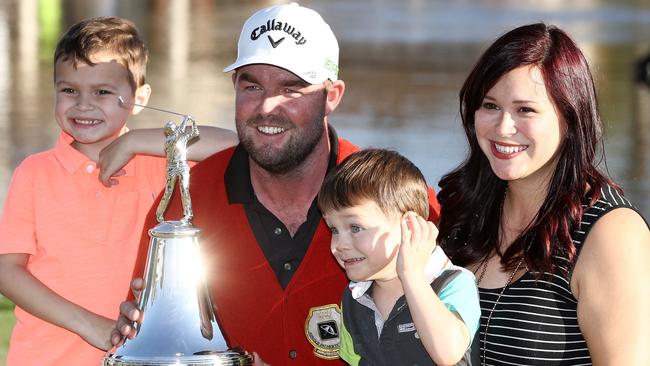 Marc Leishman with his family after winning the Arnold Palmer Invitational.