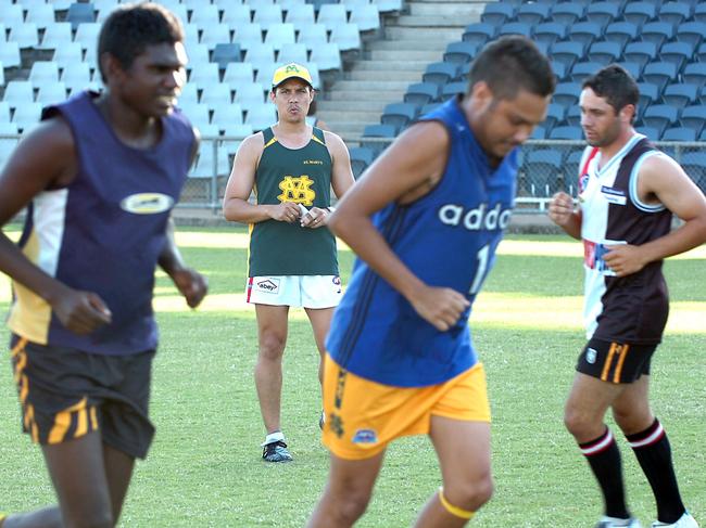 Karl Gundersen keeps a close eye over training in his past stint as St Mary’s assistant coach. Picture: Brad Fleet