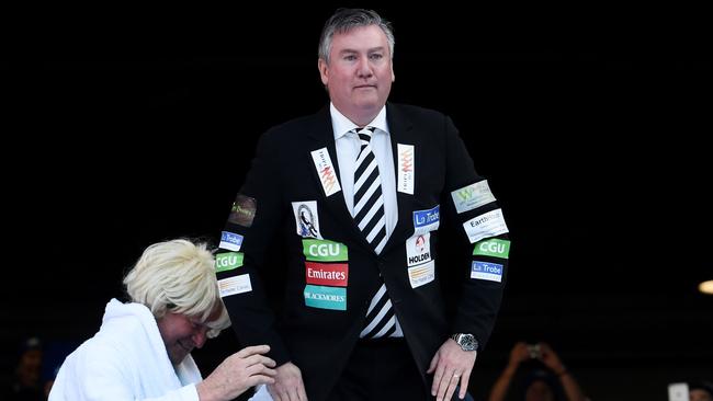 Eddie McGuire preparing to go on the Big Freeze ice slide.