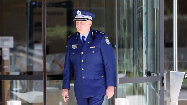 Superintendent Anthony Bell leaving Lidcombe Coroners Court, where the Edwards family inquest is being held, on Wednesday. Picture: NCA NewsWire/Damian Shaw