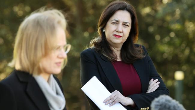 Chief Health Officer Dr Jeannette Young and Qld Premier Annastacia Palaszczuk have announced new restrictions. Picture: Liam Kidston